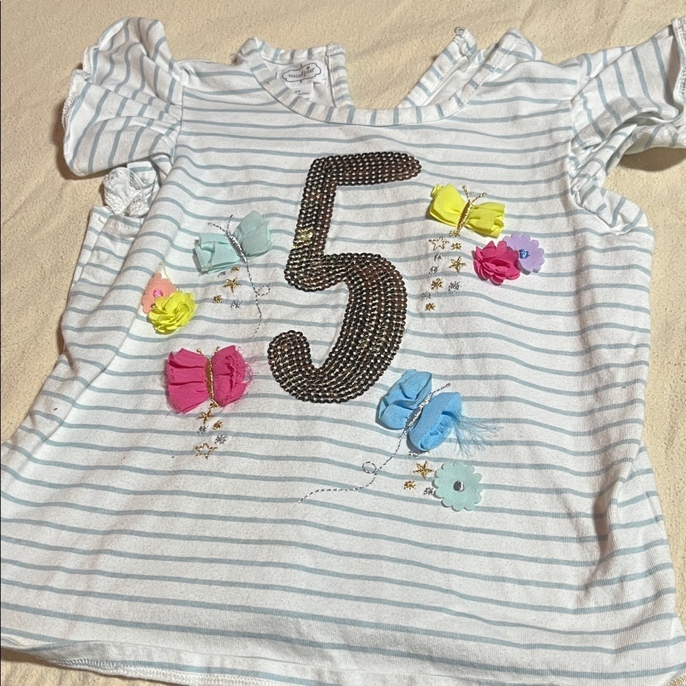 Mud Pie Striped Tee with Sequin Number and Colorful Bows - Picture 3 of 5